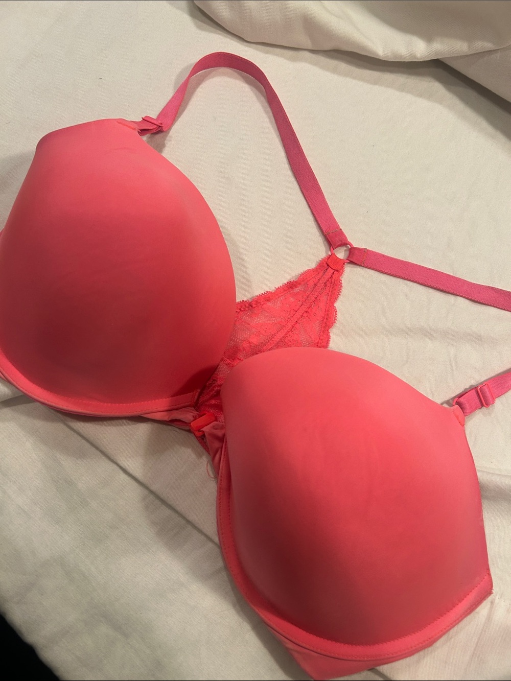 Victoria's Secret Bright Coral Lace-Back Push-Up Bra
